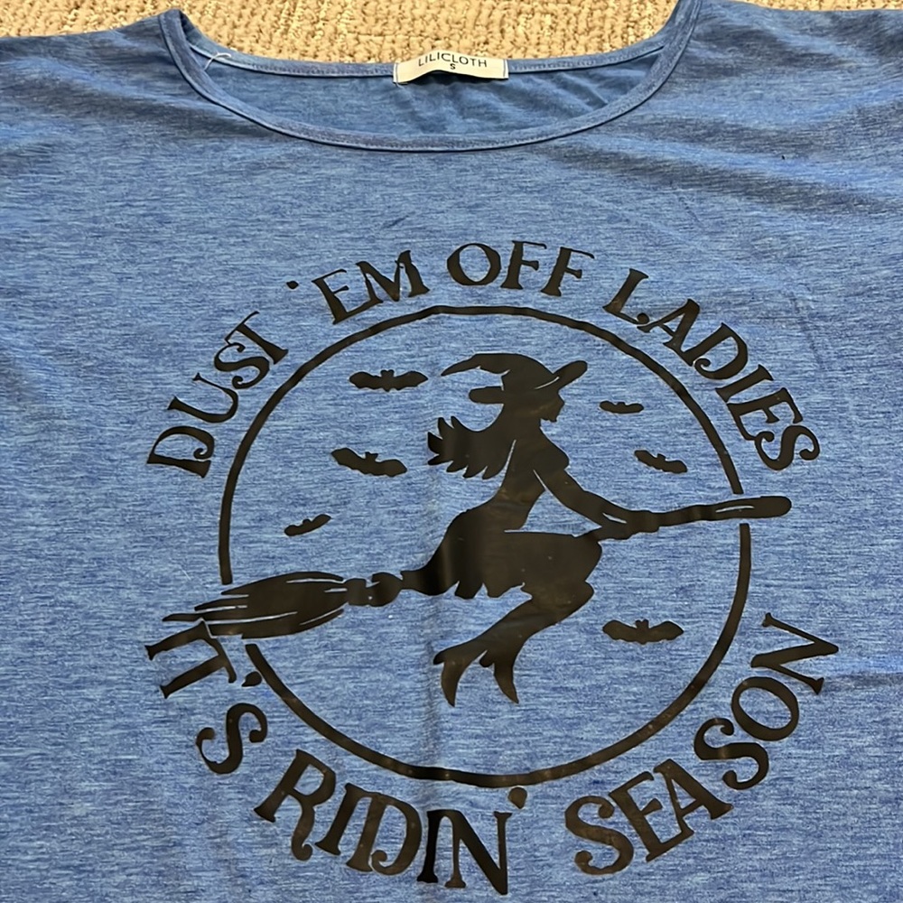 Halloween Witch Blue Tee Dust Em Off It’s Ridin Season